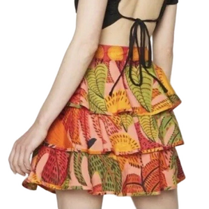 Farm Rio Summer Dream Mini Skirt Ruffles Tiered Ruffled Tropical Print